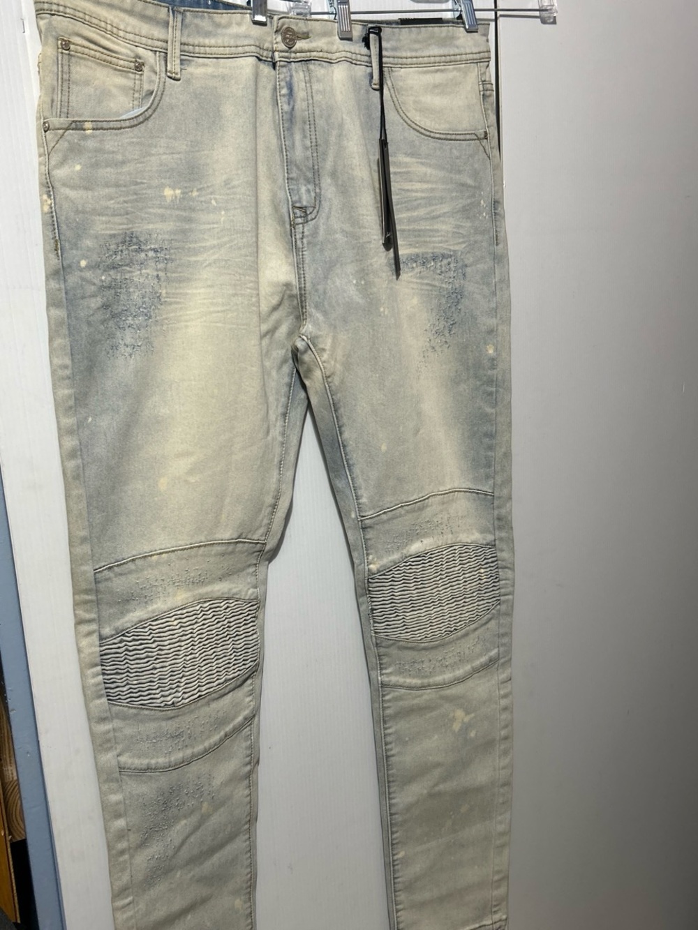 Slim Fit Light Beige Moto-Style Men's Jeans